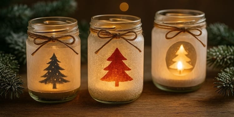 6. Photophores de Noël avec des pots en verre recyclés