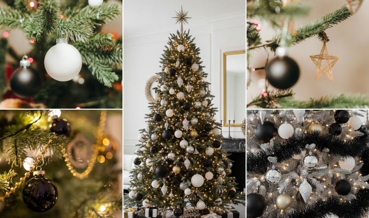sapin moderne avec blanc, noir et graphique